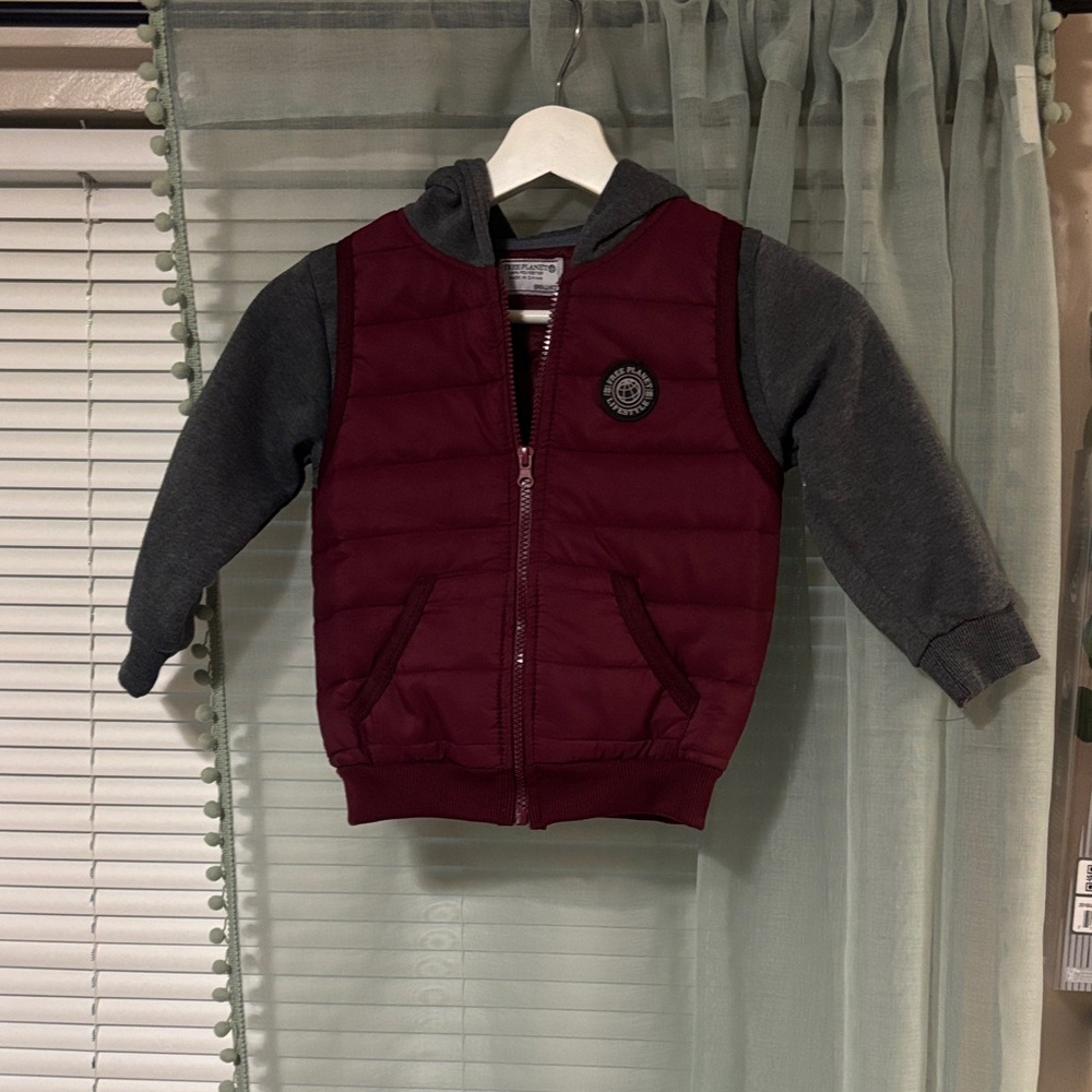 Free Planet Maroon and Gray Hooded Vest
